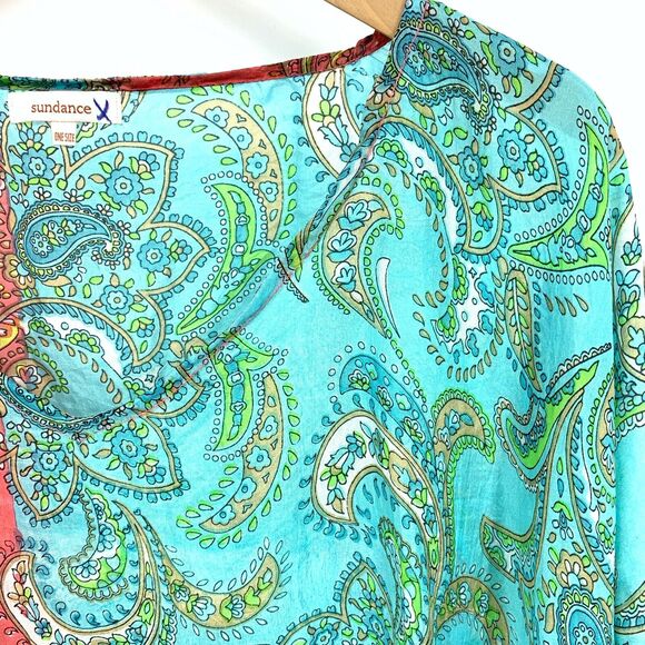 Sundance silk swim coverup Paisley kimono tunic, One Size - Picture 2 of 9